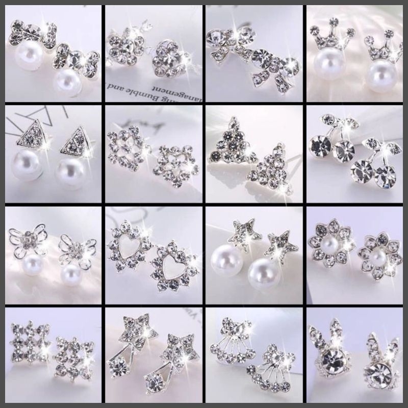 Anting Titanium Motif Berlian AT-001 Anting Korea Aksesoris Fashion Anting Wanita Anting Tindik Orig