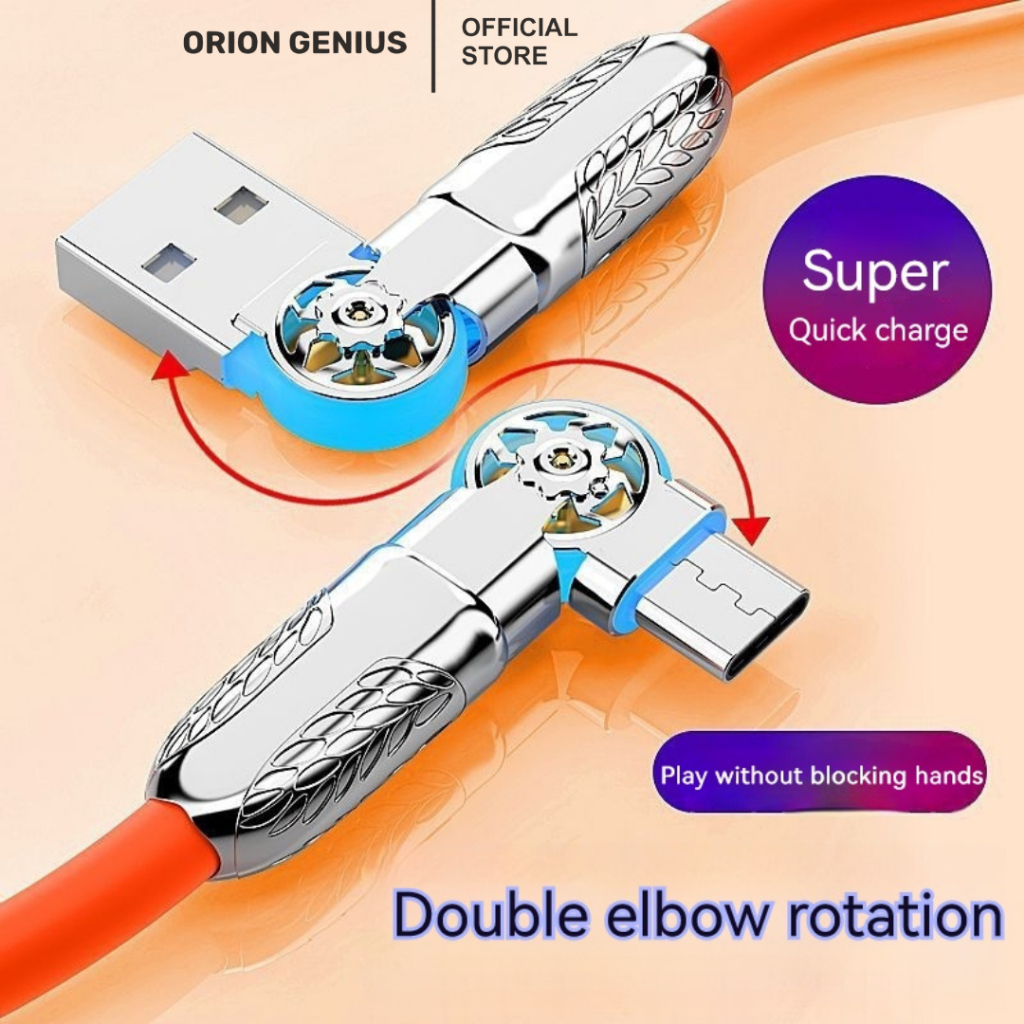 Orion Genius Kabel Charger Cable Data Rotasi 180° Fast Charging Quick Charge Micro USB Port for iPho