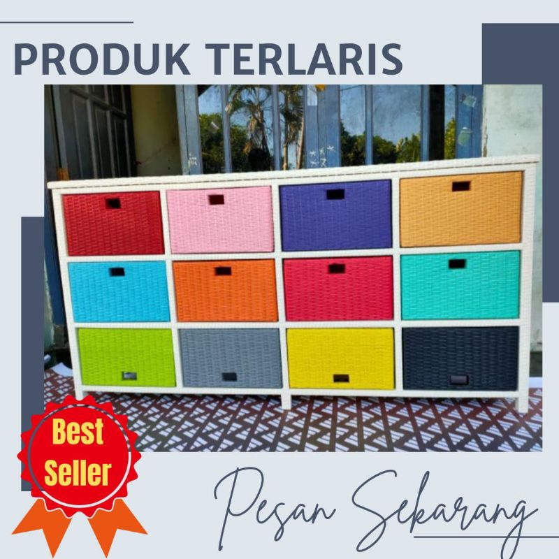 (Ready stok)Lemari Rotan Sintetis 12 laci bebas pilih warna dan motif