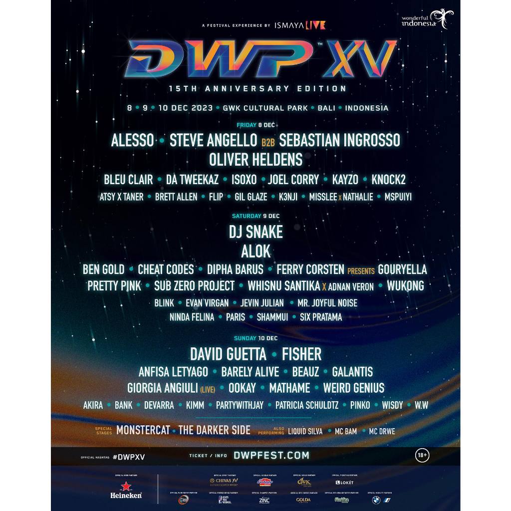 Dijual satu  1 tiket DWP Djakarta Warehouse Project 2023 GA 3 Day Pass GWK Bali Murah Bisa Nego bisa