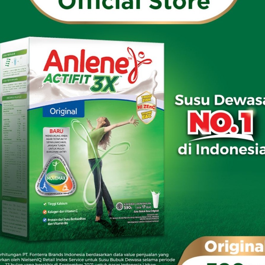 

modelTipe MVQ579 Anlene Actifit 3X Susu Bubuk Dewasa Original 590g - Nutrisi Tinggi Kalsium Untuk Tulang, Sendi, dan Otot
