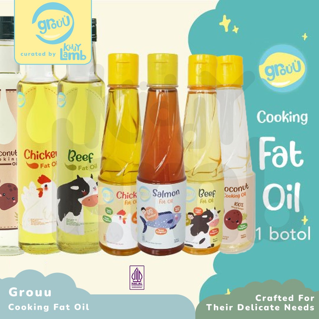 

Grouu Fat Oil / Chicken Fat, Beef Fat, Coconut Oil, Olive Oil, Sesame Oil / Minyak Lemak Ayam, Lemak Sapi, Minyak Kelapa / Kecap Manis, Kecap Asin / MPASI BB Booster - KIDDY LAMB