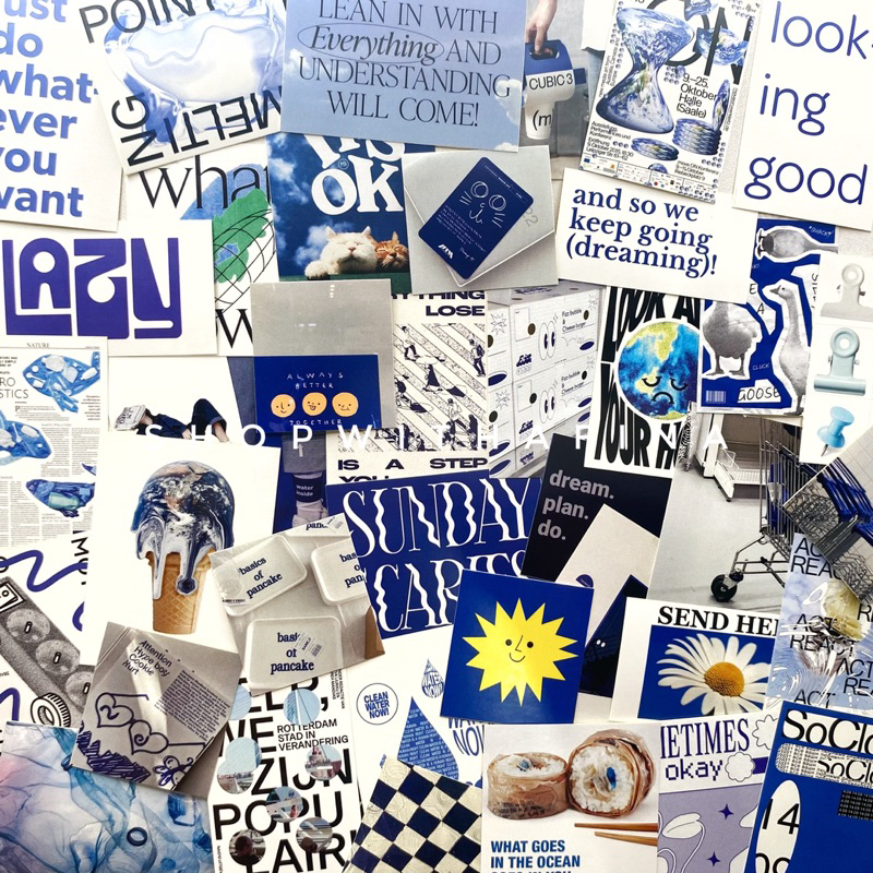 

Sticker Aesthetic | 40++ pcs Aesthetic Typography BLUE Edition Sticker Set | Korean Journal/Scrap Diary Material | SHOPWITHAFINA