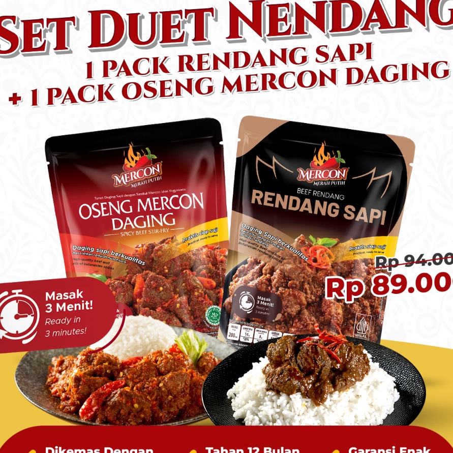 

TIPE TFE002 Mercon Merah Putih - Set Duet Nendang II Oseng Mercon Daging + Rendang Sapi