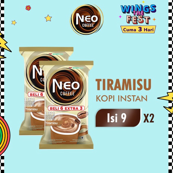 

[☊P43\] Neo Coffee Kopi Instan Tiramisu Pack 20 gr isi 6 + 3 pcs x2 Recomended