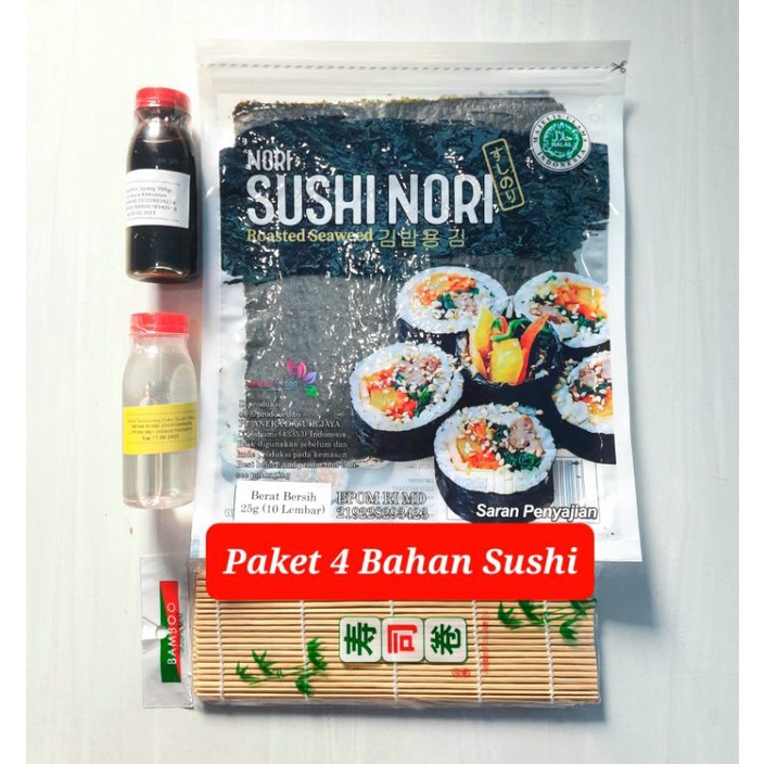 

Paket bahan sushi tipe 4 lengkap nori cuka bambu sushi shoyu dried seaweed vinegar soy sauce tikar kecap asin shoyu rumput laut Diskon