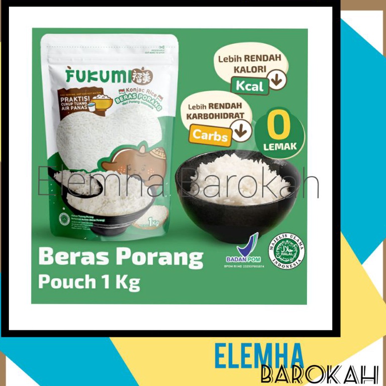 Fukumi Pouch Beras Porang Beras Shirataki 1kg 1 kg Konjac Rice (Grosir 5kg 5 kg / Dus 12kg 12 kg) Re