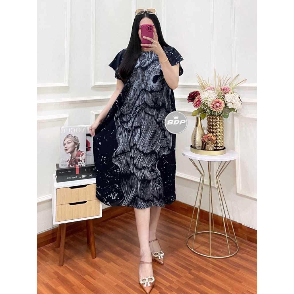 Daster Lengan Pendek Premium Busui Zipper Depan Bahan Rayon Santung Pekalongan Dian Putri