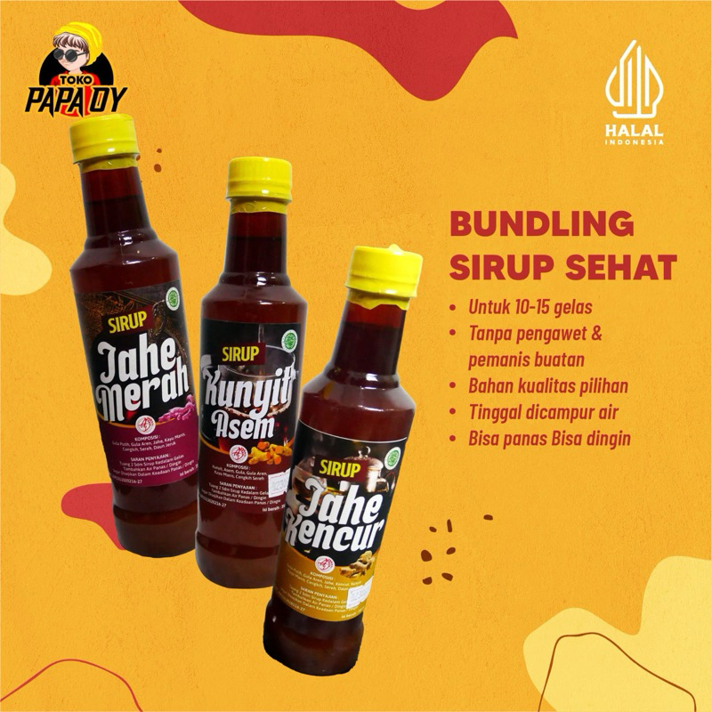 

TOKOPAPAOY - BUNDLING SEHAT PAKET SIRUP JAMU KUNYIT ASAM JAHE MERAH DAN JAHE KENCUR