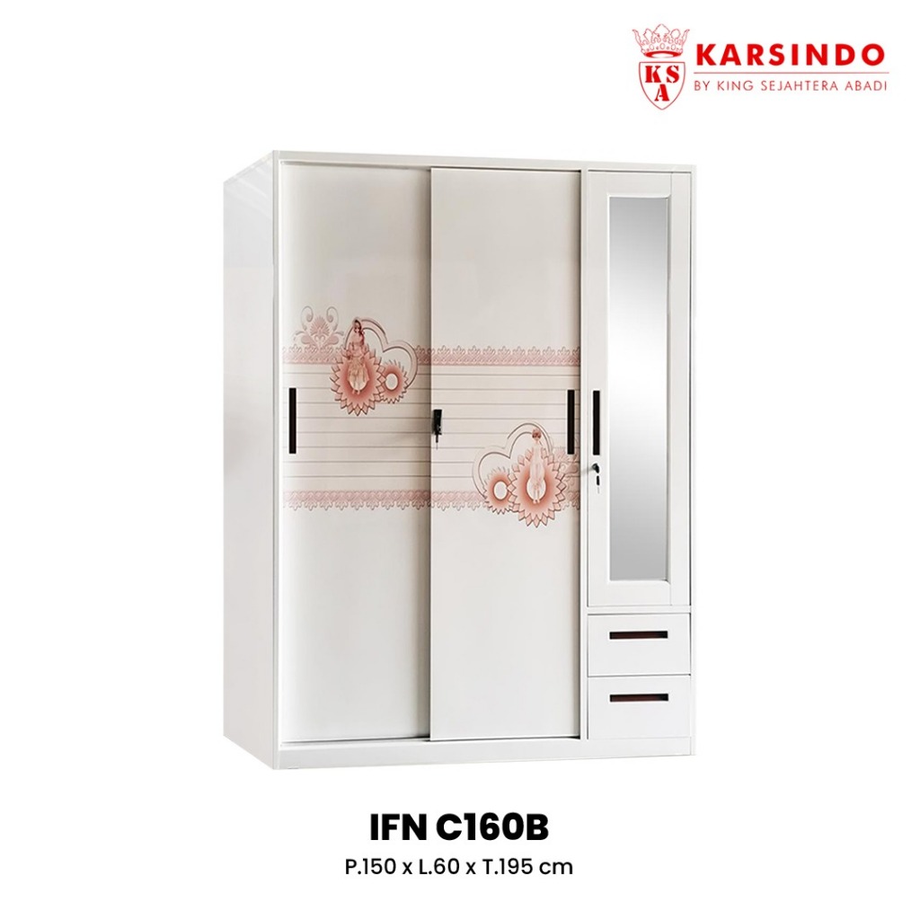 LEMARI PAKAIAN IMPORT BESI 4 PINTU SLEDING IFN-C160B / LEMARI BAJU IMPOR BAHAN PLAT BESI 4 PINTU SLE