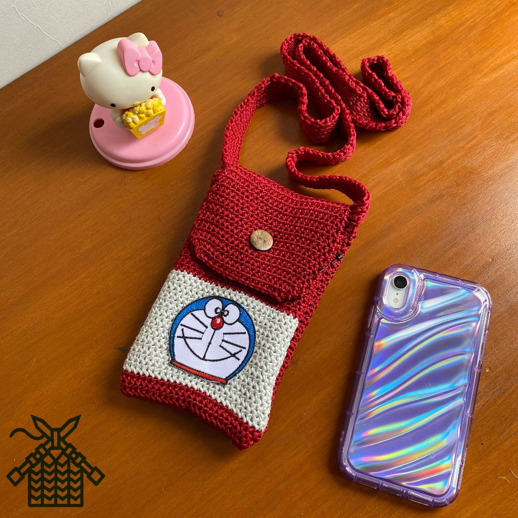 Tas hp karakter Doraemon / Tas Rajut unisex / Tas Hp Murah Bandung