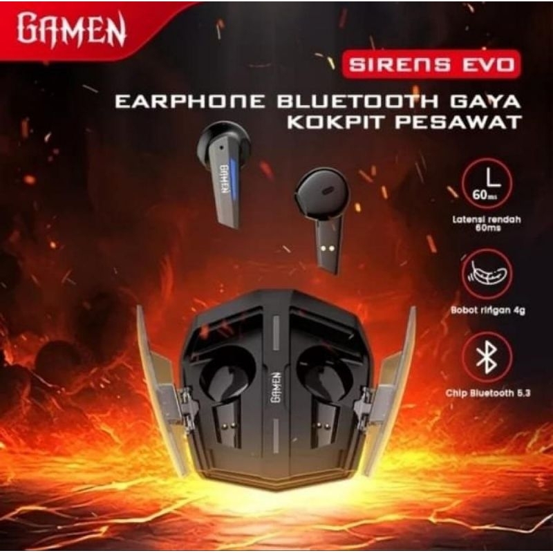 GAMEN TWS SIRENS EVO BLACK TWS GAMEN SIRENS EVO LIGHTWEIGHT AIRBUDS BLUETOOTH 5.3 LOW LATENCY