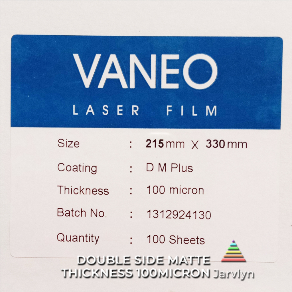 

JARVLYN - VANEO LASER FILM F4 DOUBLE SIDE MATTE PLUS 100 MICRON POLYFILM POLYTRANS MYLAR RUNAFLEX