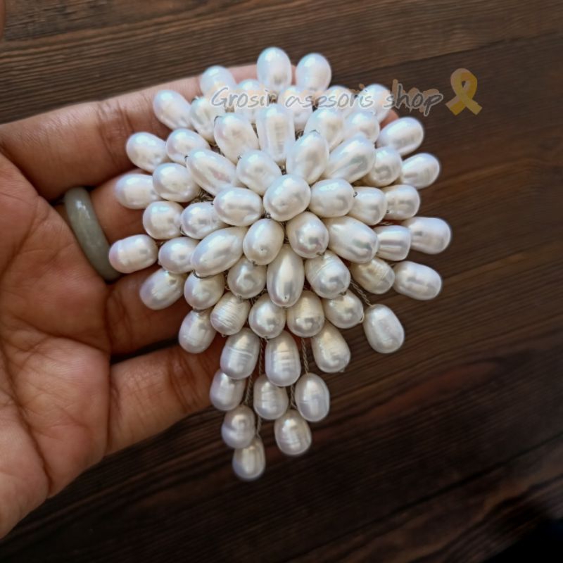 Bros handmade mutiara air tawar asli / Bros mutiara besar