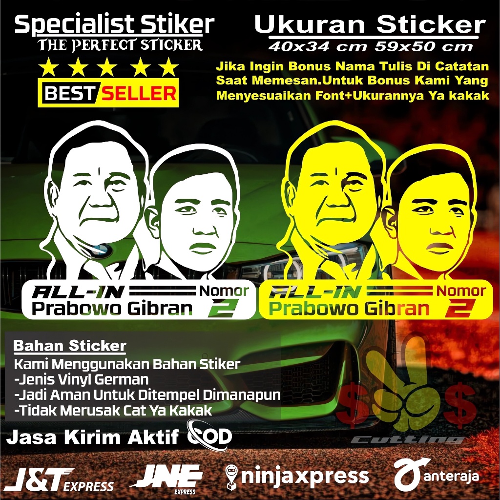 Stiker Prabowo Gibran Sticker Kaca Prabowo-Gibran Terbaru