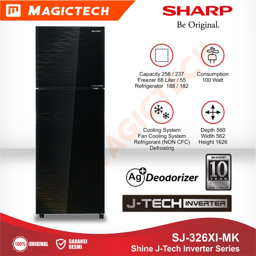KULKAS SHARP 2 PINTU SJ-326XI-MK / SJ-326 INVERTER KACA HITAM