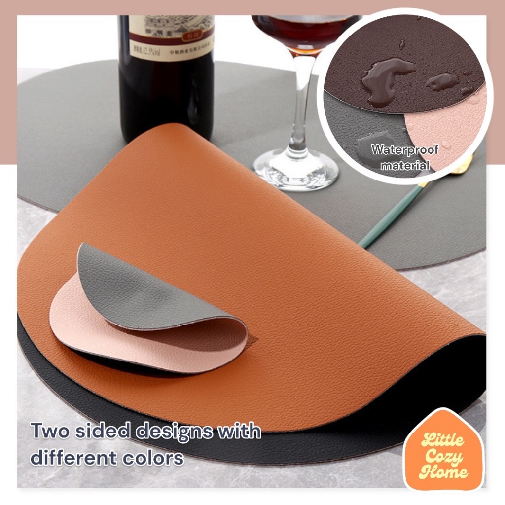 Akino Duo Leather Placemat / Alas Meja Makan / Tablemat / Taplak Mejan PU kulit / Waterproofm Anti Slip Elegan Warna Cantik