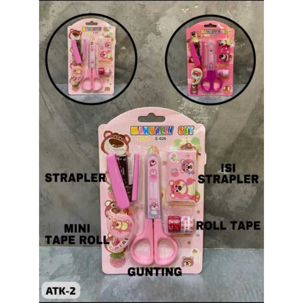

SS Set Alat Tulis 5in1 karakter kartun lucu Kado Hadiah Anak Bear Stapler