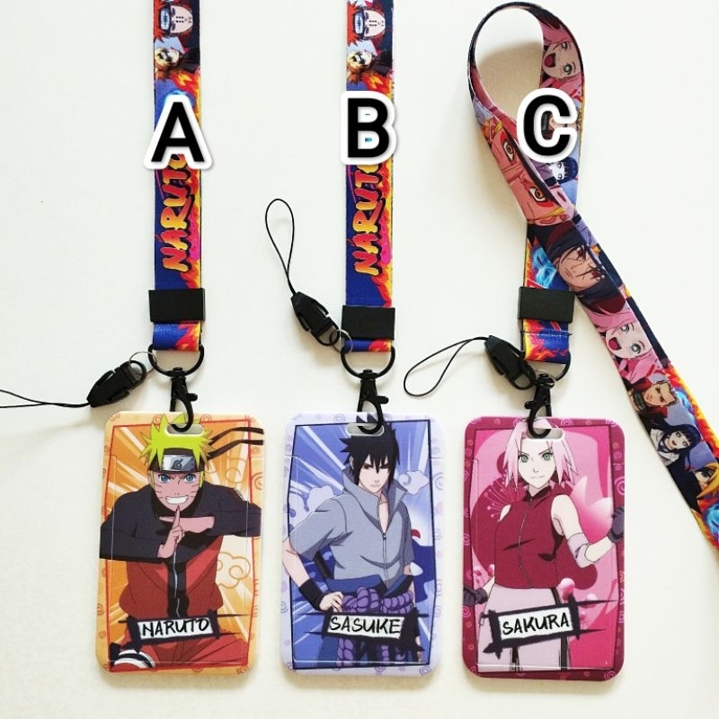 

Naruto Anime ID Card Holder Lanyard 2 Sasuke Sakura Kakashi Shikamaru Itachi Name Tag Gantungan Kalung Wadah Kartu Nama