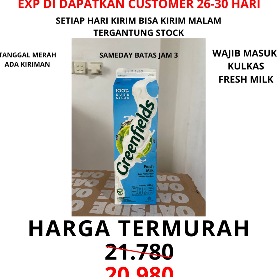 

SHCT0180 COD Greenfields Fresh Milk 1 lt liter seliter | susu segar greenfield 1000 ml green fields