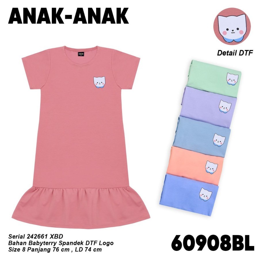 60908BB LEMONE daster anak babyterry dress rempel polos murah