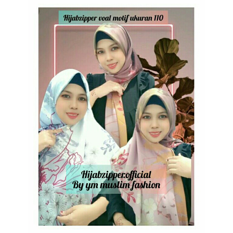 Termurah.. HIJAB INSTAN ZIPPER MOTIF /HIJAB ZIPPER VOAL MOTIF uk 110 x110/ hijab segiempat zipper/ h