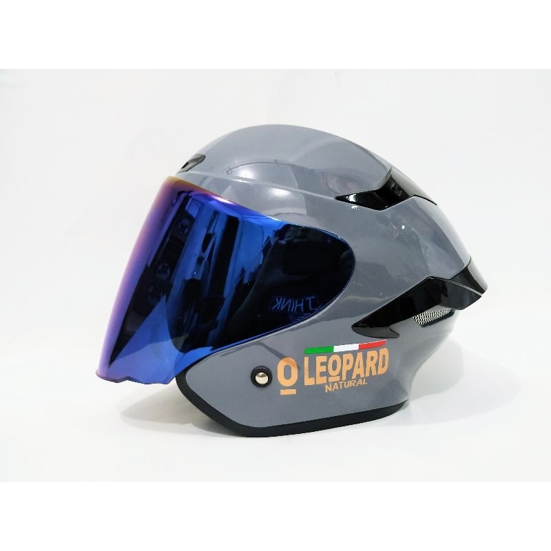 PAKET GANTENG HELM ARL TT COURSE MOTIF LEOPARD GREY GLOSSY GORILLA HALF FACE SINGLE VISOR SNI.