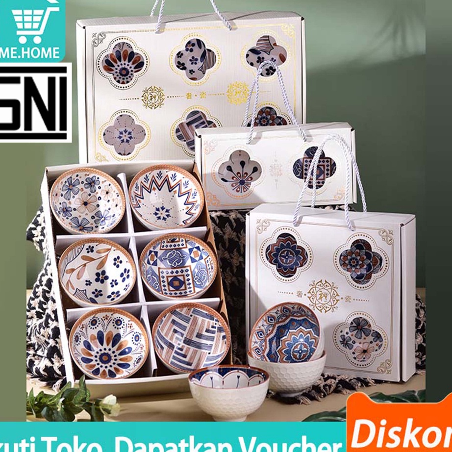KODE NHW638 Souvenir mangkuk set porselen biru dan putih bermutu tinggi mangkuk keramik kotak hadiah