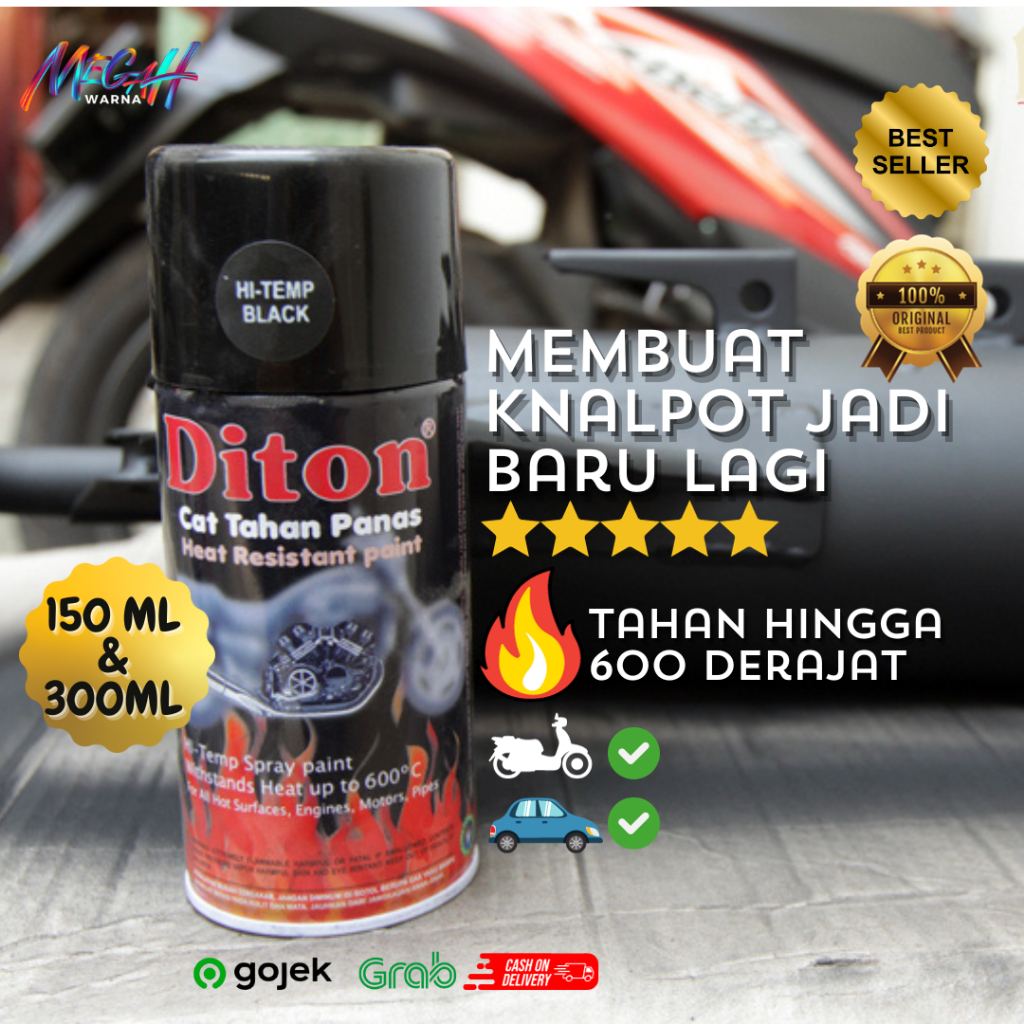 Cat Pilox DITON Knalpot Anti Panas HiTemp Black 150cc murah kecil Original