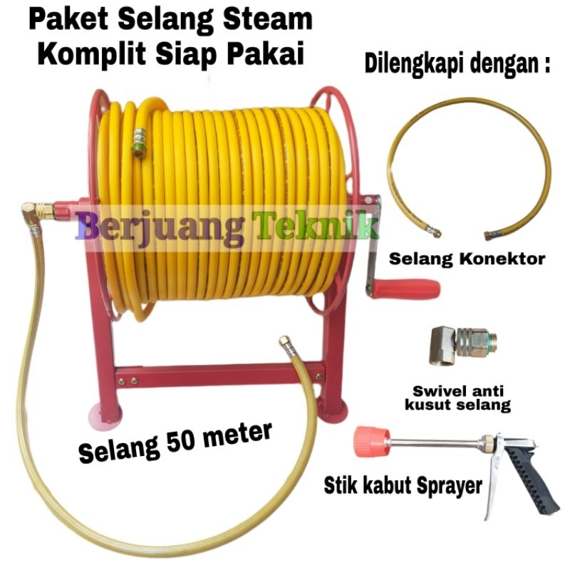 Selang Sprayer, selang steam, selang air 50 meter komplit gulungan dan stik