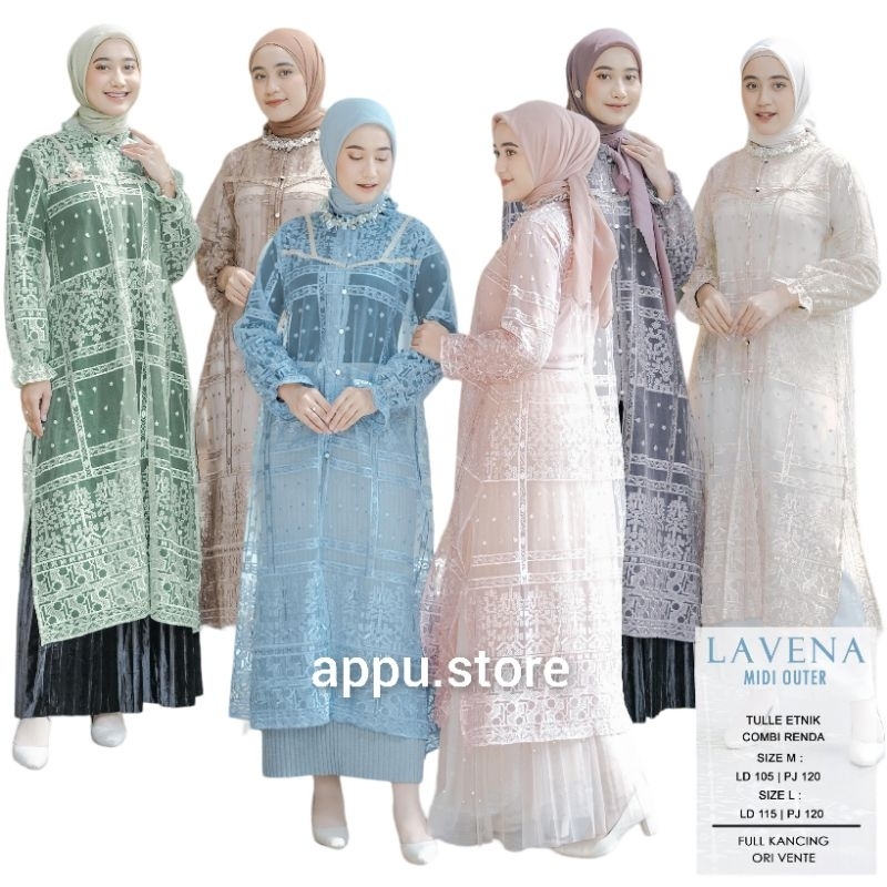Vente Daily Lavena Midi Outer / Midi Dress Kekinian Jumbo Tulle Etnik Combi Renda Premium Motif Prin