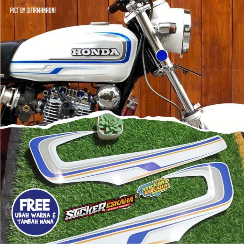 Striping CB 125 Airbrush Simple Minimalis Putih Biru