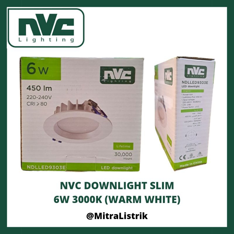 LAMPU DOWNLIGHT LED 6W 3000K WARM WHITE(KUNING) - NVC SLIM NDLLED9303E