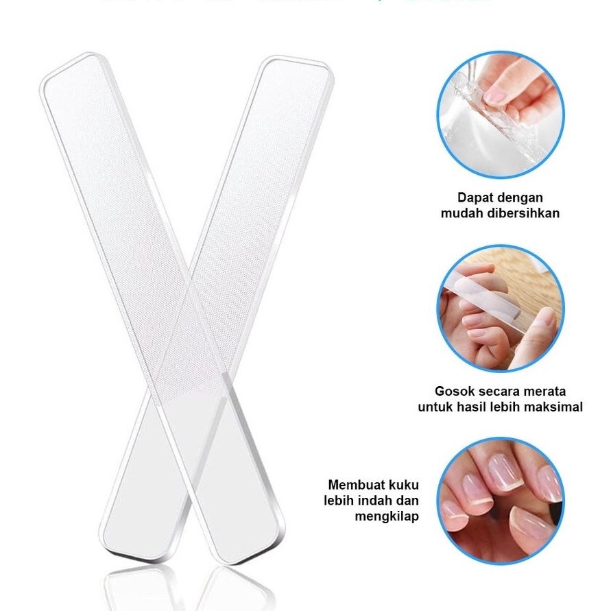 NAIL SHINER Nano Glass / Kikir Pengkilap Kuku Kaca / Amplas Bening Transparan / Kotak Bulat Lancip B