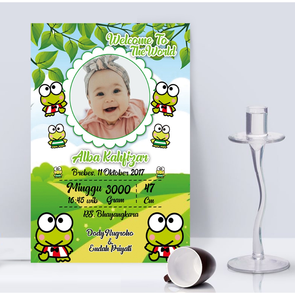 Cetak biodata bayi custom plus bingkai kayu untuk bayi laki-laki dan bayi perempuan dengan desain tema yang lucu  BB01