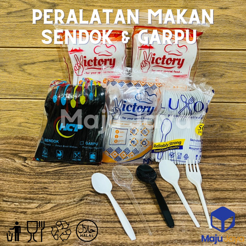Maju Jaya - Peralatan Makan Sendok Garpu Makan Plastik / Sendok garpu putih plastik / Sendok bening 