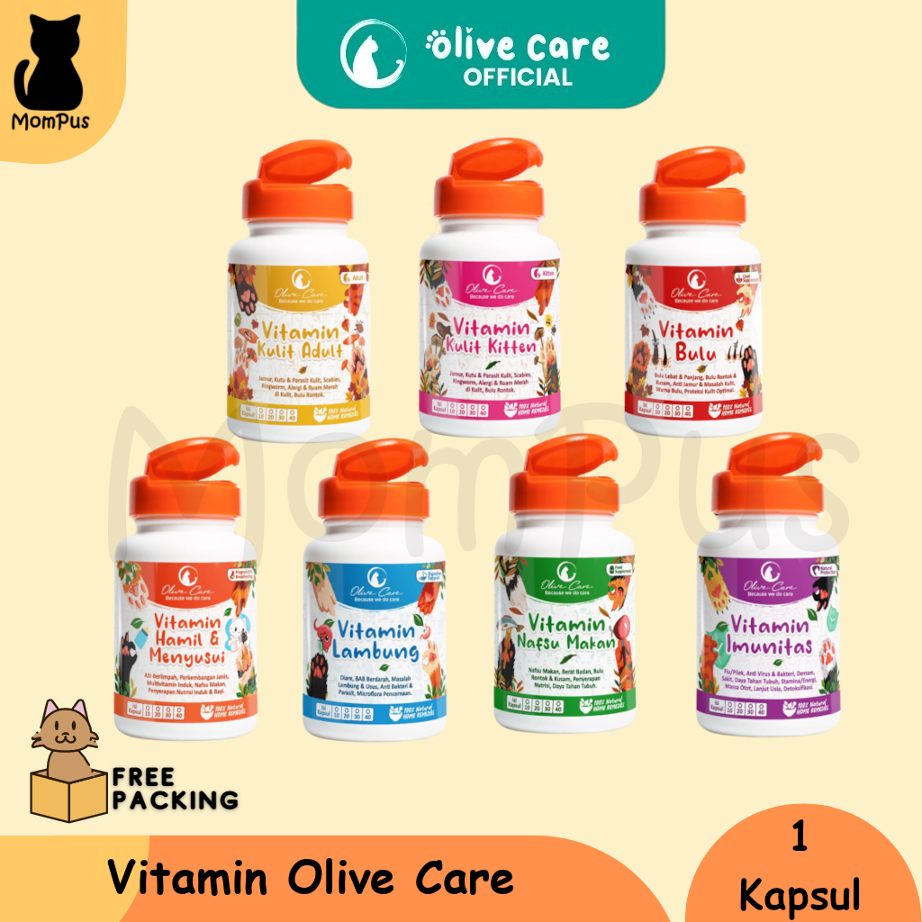 VITAMIN OLIVE CARE 1 Kapsul All Varian Obat Penggemuk KUCING Cat Penambah Nafsu Makan Pelebat Bulu Sakit Flu Diare