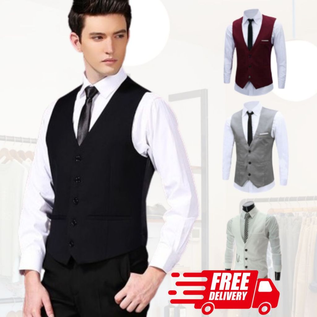 Rompi Vest Pria Slimfit Hitam Abu Navy Marun Putih Rompi Jas Pria