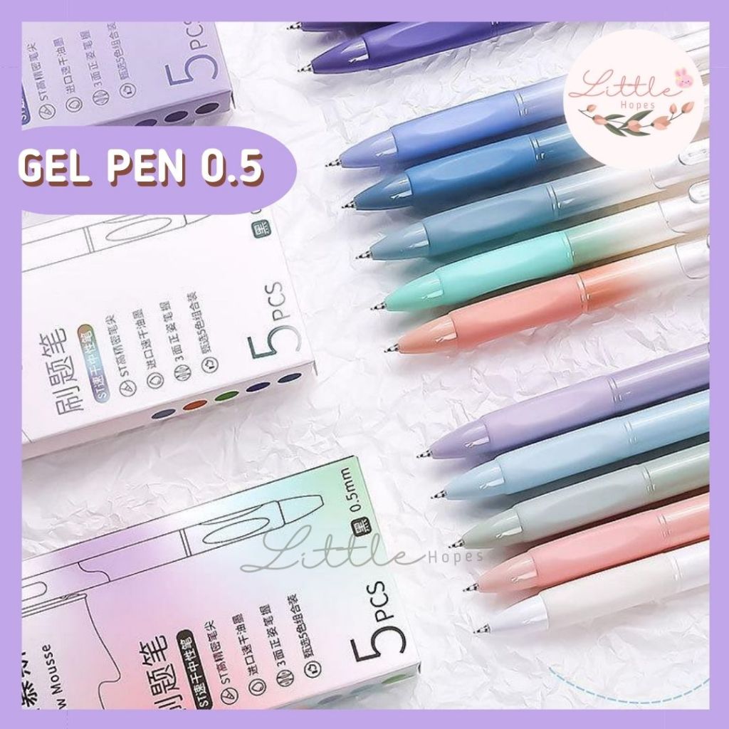 

1 Set 5 pcs Pulpen Pen Korea Mekanik 0,5mm ST Silikon Pastel Aesthetic Alat Tulis Kantor Ballpoint