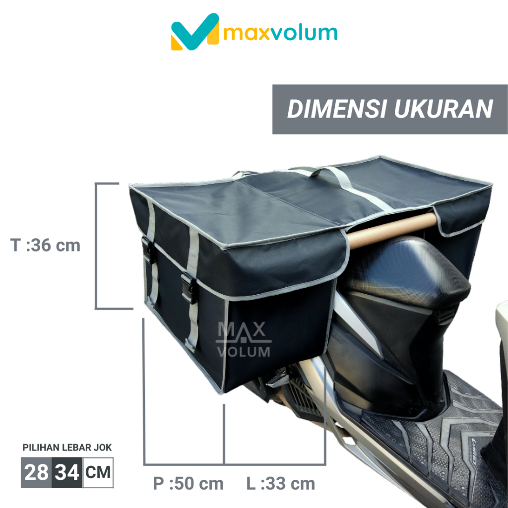 Maxvolum Tas Motor Anti Air Sedang Hitam List Silver Tas Kronjot / Tas Obrok / Tas Kurir / Tas