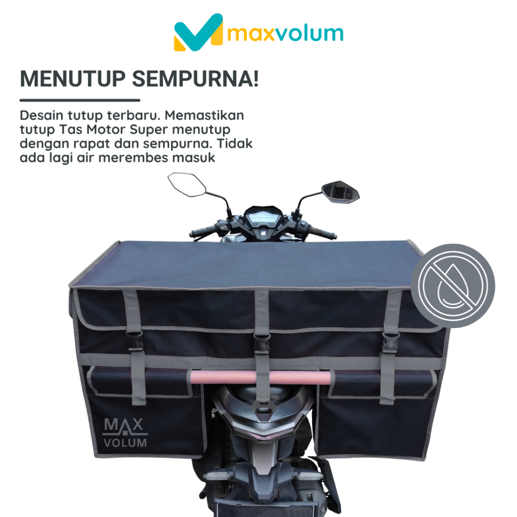 Maxvolum Tas Motor Anti Air Super Hitam List Silver Tas Obrok / Tas Kurir / Tas Kronjot / Tas