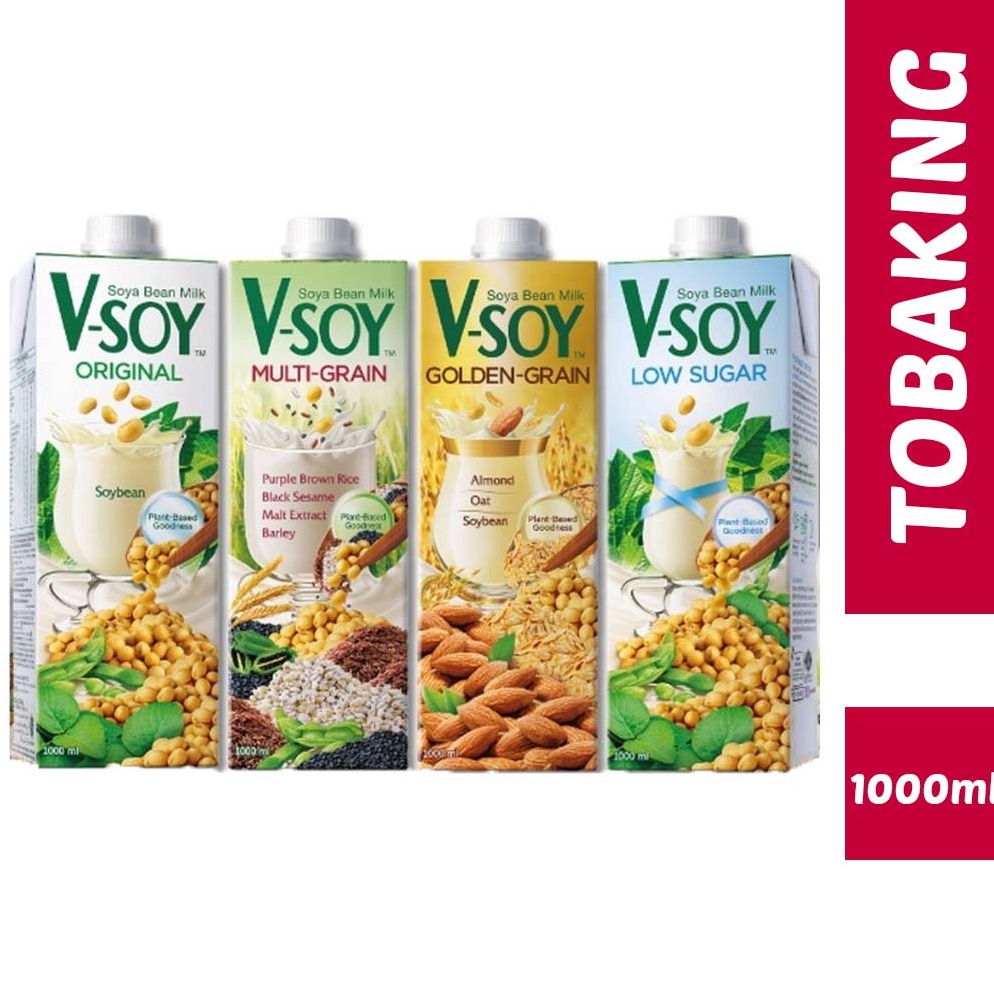 

C8CSZ V-SOY Susu Kedelai V Soy vsoy Soya Milk UHT Multigrain / Original / Low Sugar / Golden Grain 1 liter ltnud