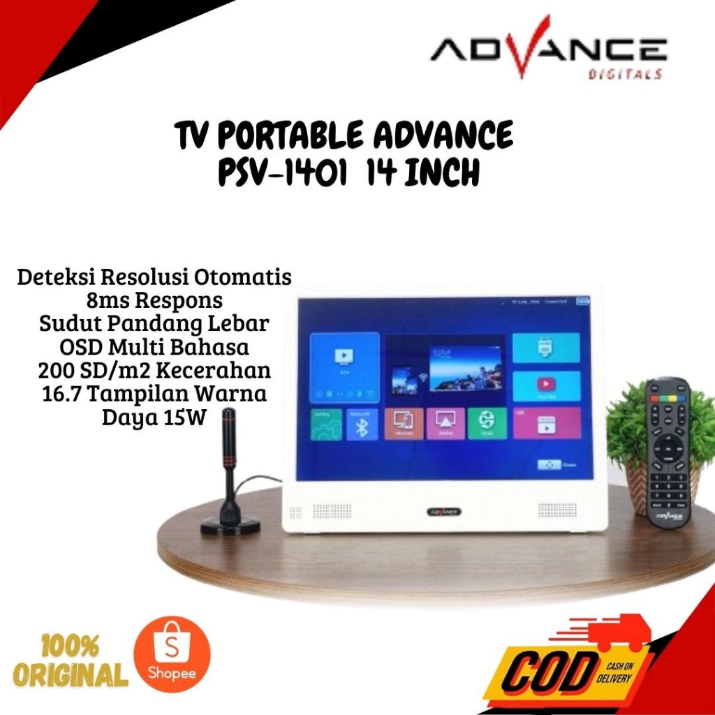 TV PORTABLE ADVANCE PSV-1401  14 INCH  TV SMART TV DIGITAL TV PORTABLE MURAH