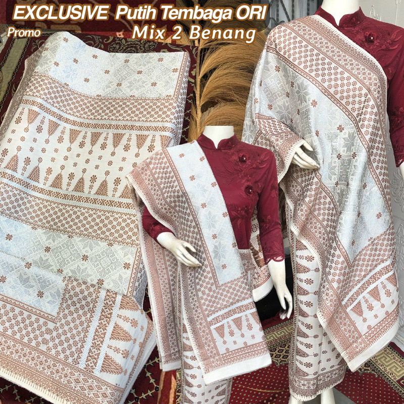 DISKON Songket Lepus putih Tembaga ORI Mix silver kristal/ Songket Tenun Palembang asli Tenun Tangan