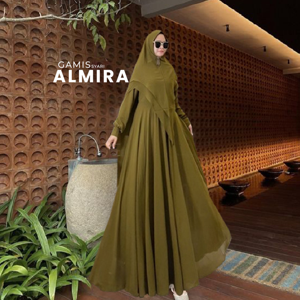 GAMIS SYARI ALMIRA SET KHIMAR | BAHAN CERRUTY BABYDOLL  UKURAN ALLSIZE MURAH TERBARU