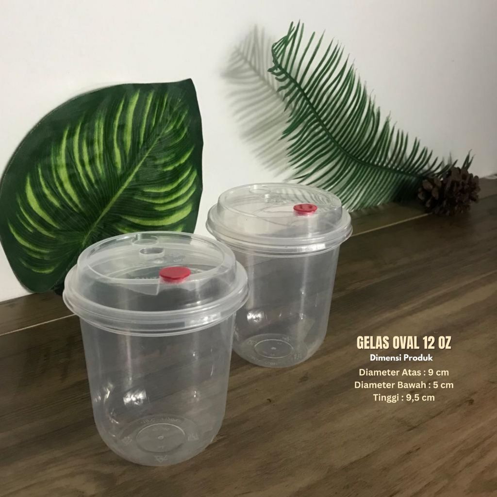Gelas PP Oval 380 ml / Cup Gelas PP Injection 12 oz + Tutup & Stopper