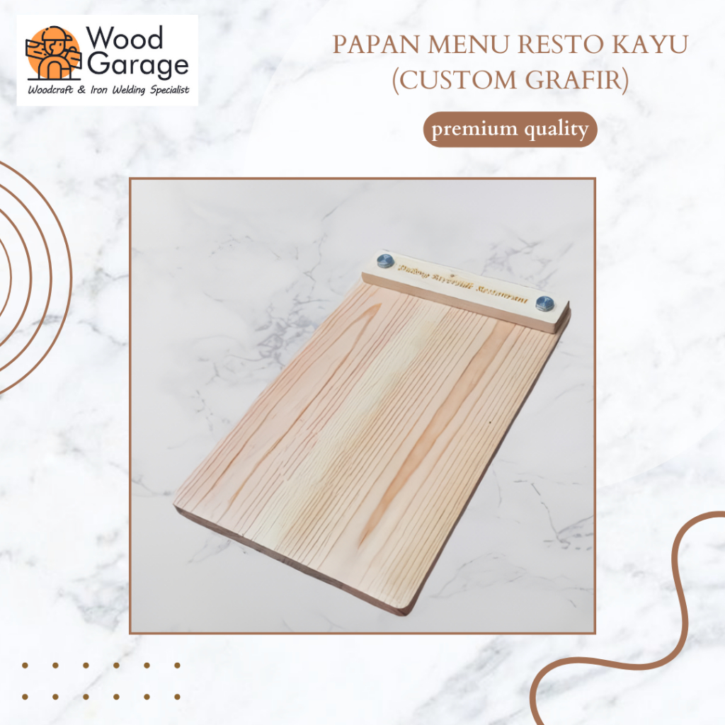 Papan menu resto kayu / buku cover menu A4 resto custom grafir