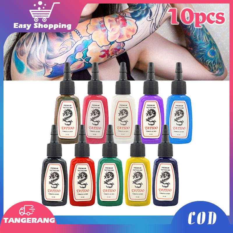 10 Warna Tinta Tattoo Set 15ml Tatto Ink Tato Tinta Tato Permanen Pigment Tato Sulam Pewarna Tato