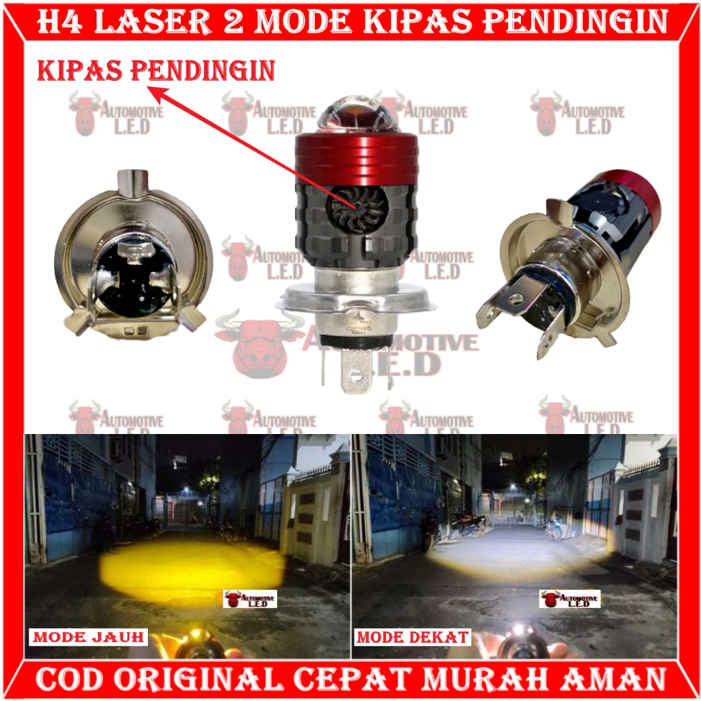 ORIGINAL H4 KIPAS LAMPU LED MOTOR H4 LASER 2 WARNA | LED H4 LASER MOTOR UNIVERSAL | BOHLAM LED H4 MO