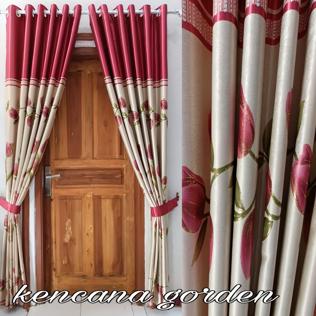 Gorden jendela minimalis Blackout Motif Bunga Tulip Warna merah| Tirai Jendela Pintu,hordeng